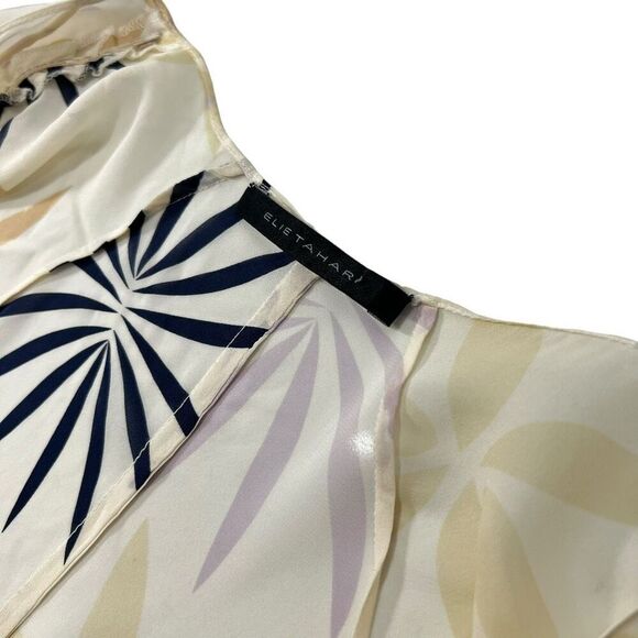 Elie Tahari Silk blend Abstract Leaf Print Tie-front Blouse Size Medium - Picture 3 of 12